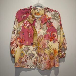 Sundance Tonya Tapestry Blouse Oversized Smoked Top Women's Small